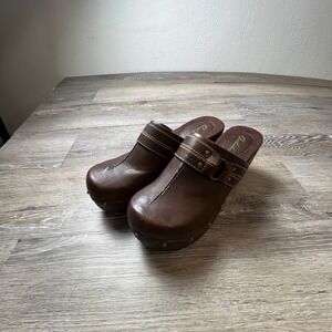 Outlooks Chloe Clog Women 9M Brown Faux Leather Studded Platform Wedge‎ Mules